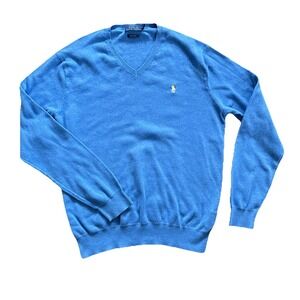 Polo Ralph Lauren Sweater Men's Medium Pima Cotton V Neck Blue